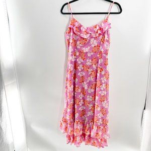 Lush Pink floral Ruffle Midi Dress Size M NWT